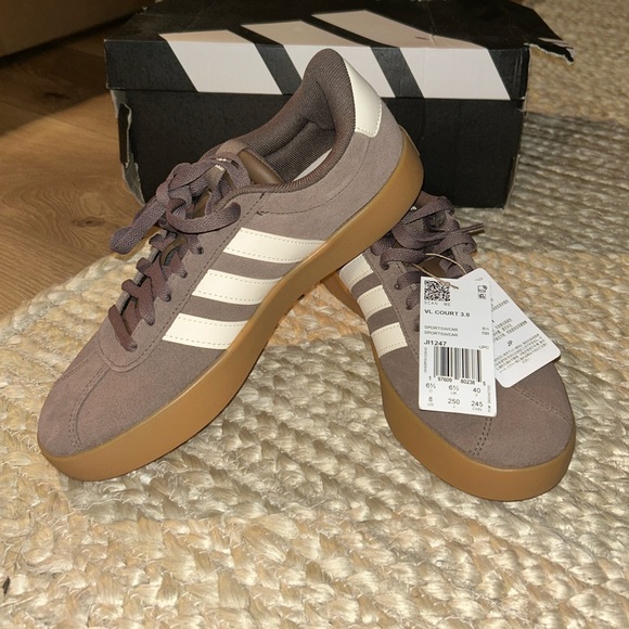 adidas Shoes - adidas VL Court 3.0 Suede Sneakers in Taupe and Gum